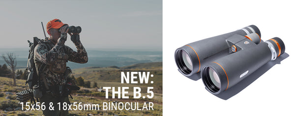 Man looking through the new B.5 15x56 and 18x56 Maven binoculars